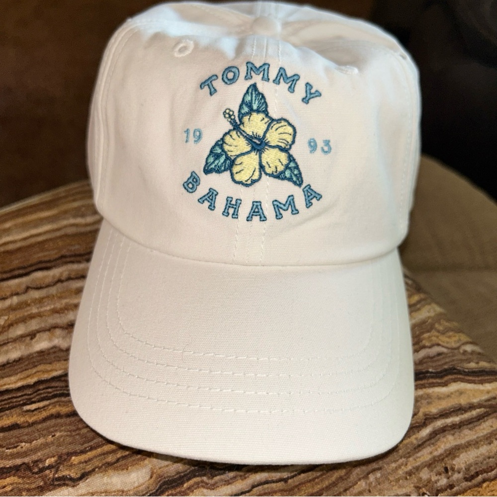 🌺 Vtg Hibiscus Flower Embroidered Baseball Cap Adjustable Tropical white blue